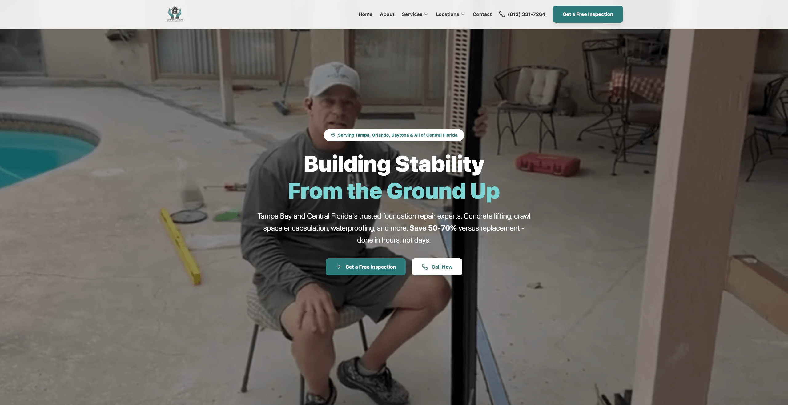 GroundUp Leveling — Foundation Repair & Concrete Lifting website designed and built by Velasco Web Studio