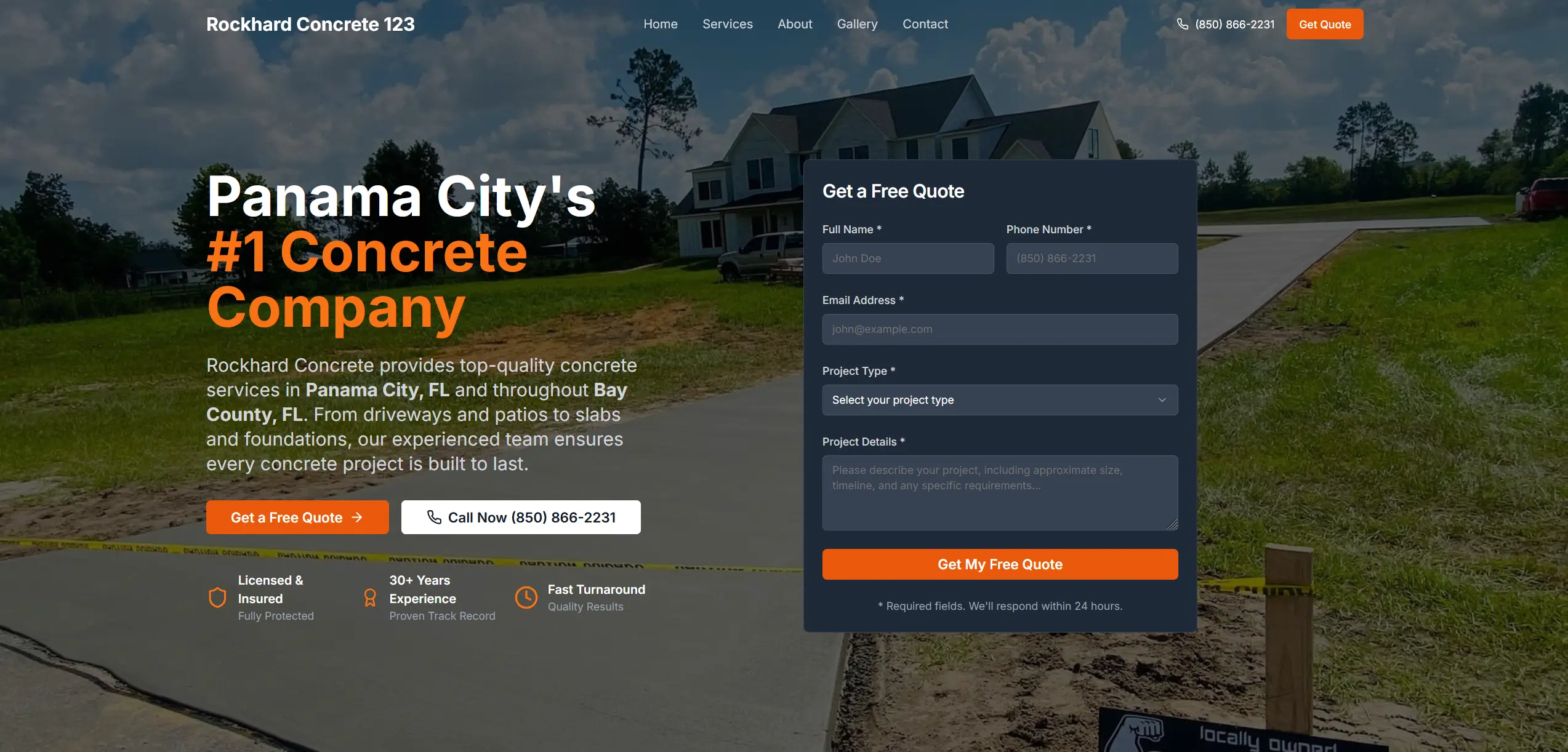 Rockhard Concrete 123 — Concrete Contractor website designed and built by Velasco Web Studio